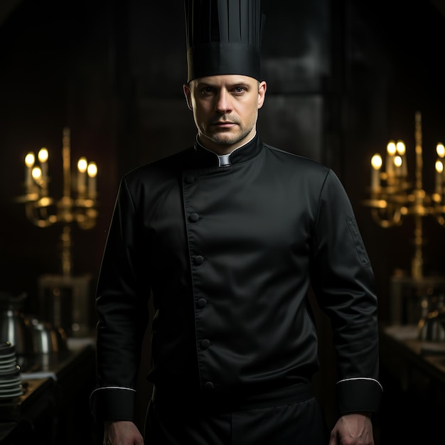 Ilustración de una foto de uniforme negro y elegante para Chef