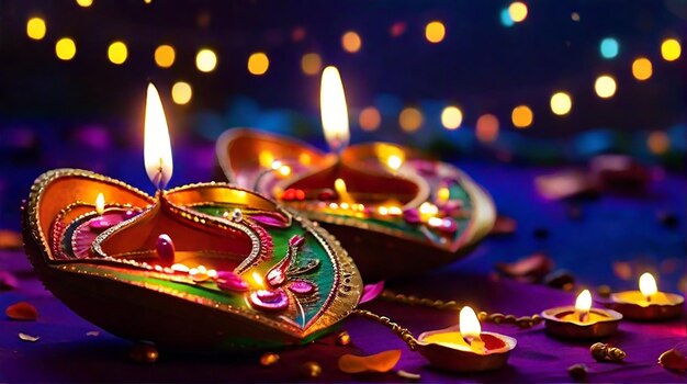 Foto ilustración fotográfica gratuita del festival quemando diya en el fondo de la feliz celebración de diwali