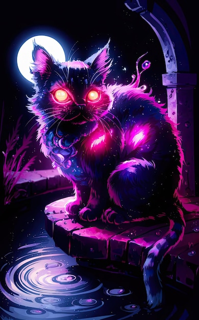 Ilustración fotográfica gratuita de un gato de ojos rojos en luz púrpura