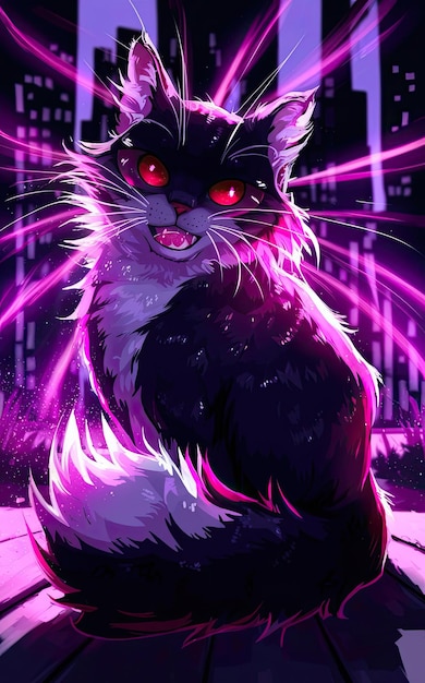 Ilustración fotográfica gratuita de un gato de ojos rojos en luz púrpura