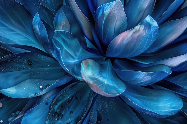 Ilustración fotográfica de pétalos de flores abstractos en azul