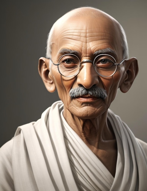 Ilustración del fotorrealismo sonriente de Mahatma Gandhi