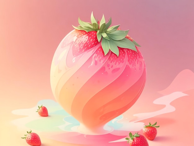 ilustración de fresa bañada en color pastel