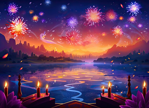 Ilustración de fuegos artificiales para la celebración de Diwali