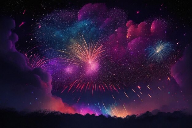 Ilustración de fuegos artificiales cielo oscuro