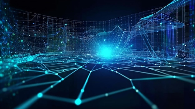 Ilustración futurista en 3D de un flujo de datos de TI para la transferencia de datos Big dataGenerative AI