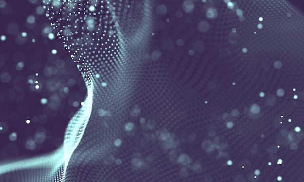 Ilustración futurista abstracta de tecnología de datos Forma poli baja con puntos y líneas de conexión en fondo oscuro Rendering 3D Visualización de grandes datos