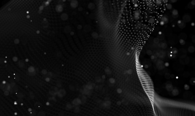 Ilustración futurista abstracta de tecnología de datos Forma poli baja con puntos y líneas de conexión en fondo oscuro Rendering 3D Visualización de grandes datos