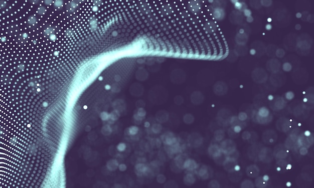 Ilustración futurista abstracta de tecnología de datos Forma polivinílica baja con puntos y líneas de conexión sobre fondo oscuro Representación 3D Visualización de grandes datos