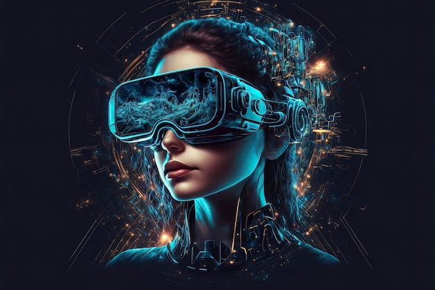 Ilustración futurista de una chica con gafas vr