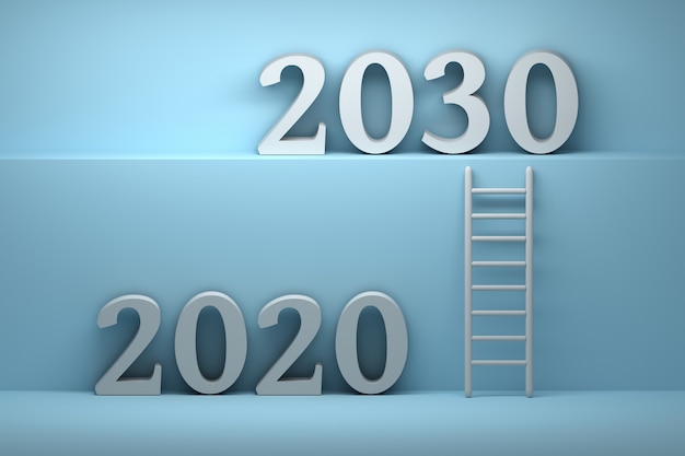 Ilustración del futuro con números de 2020 y 2030 años