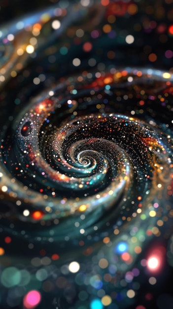 Foto ilustración de una galaxia en espiral de luces brillantes abstractas