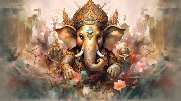 Ilustración de Ganesha para Ganesha Chaturthi y Diwali Generative Ai