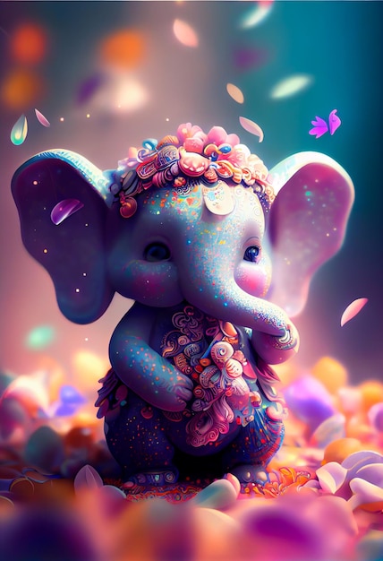 Ilustración de Ganesha Pequeño elefante de color pastel IA generativa