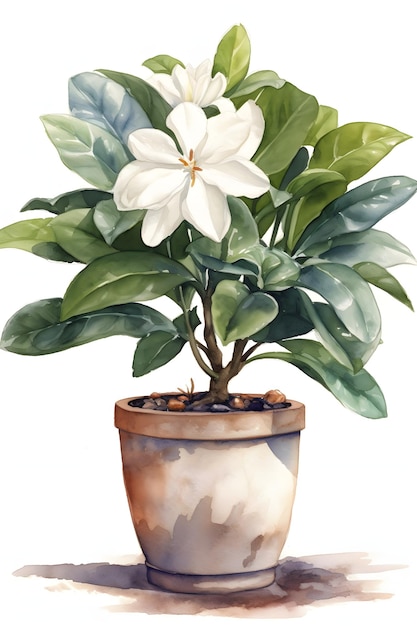 Ilustración de Gardenia en acuarela para decoración del hogar serena y botánica IA generativa