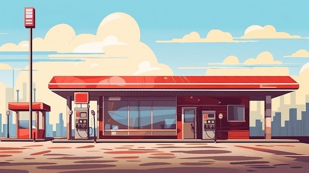 Ilustración de la gasolinera en la ciudad