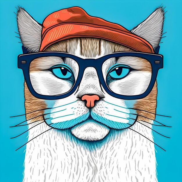 Foto ilustración de gato de arte divertido lindo hipster