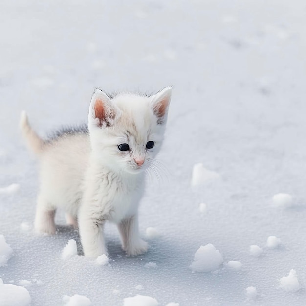 Una ilustración de un gato blanco majestuoso y elegante que disfruta de un paseo sereno en un país de las maravillas de invierno, en medio de un paisaje nevado que representa la calma y la belleza de la naturaleza en invierno. creado con Ge