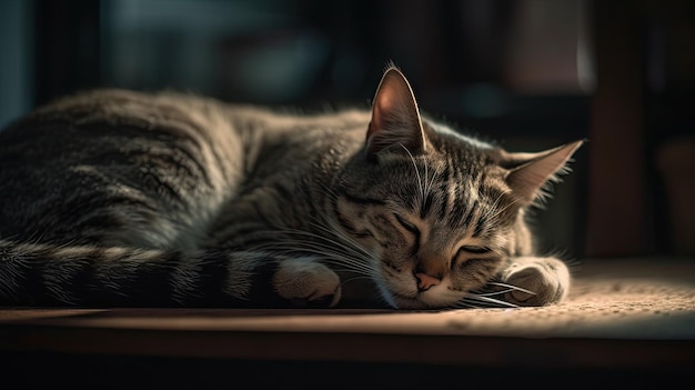 Ilustración de un gato durmiendo en la sala de estar de la casa adorable