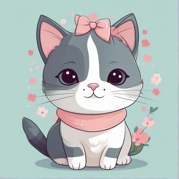 Foto ilustración de un gato kawaii muy bonito