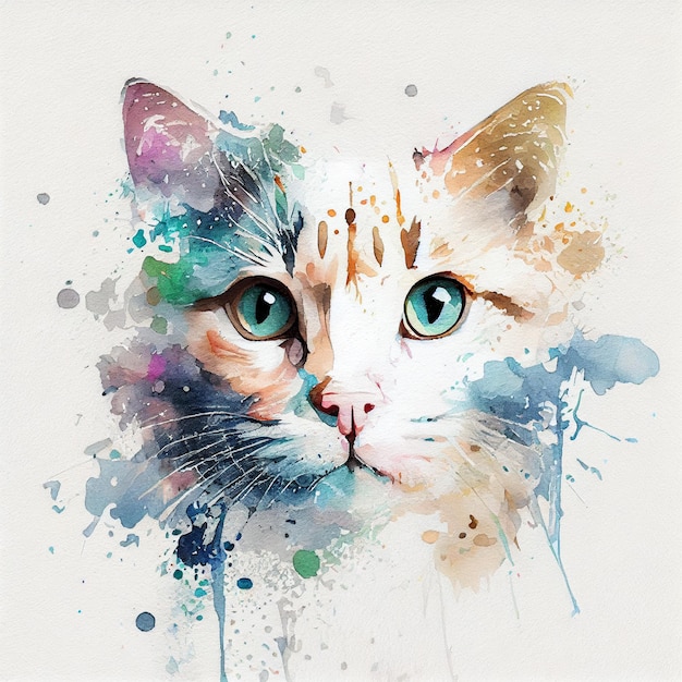 Ilustración de gato lindo pintado de color de agua