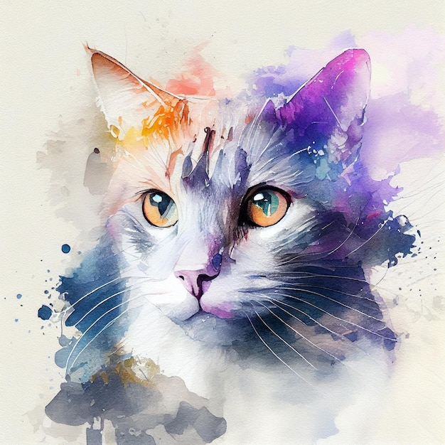 Ilustración de gato lindo pintado de color de agua