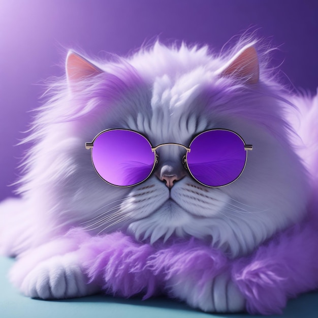 Ilustración de un gato púrpura con gafas de sol