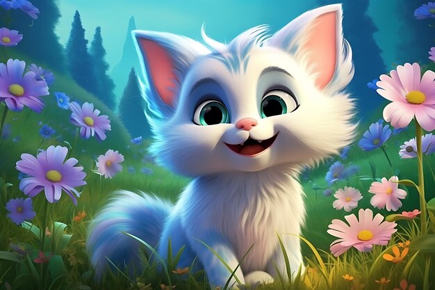 Ilustración del gato sonriente estilo de pintura digital en 3D