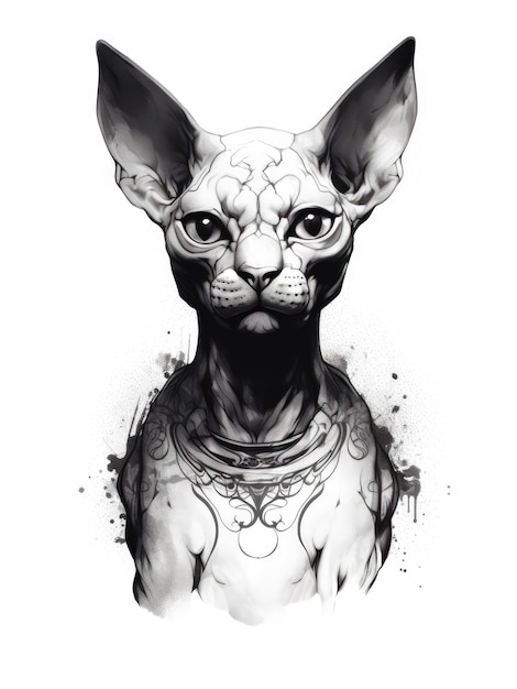 Ilustración del gato Sphynx egipcio sobre fondo blanco.