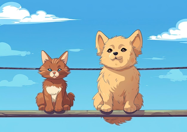Foto ilustración de gatos en el alambre en el estilo de diseños de personajes inspirados en el anime