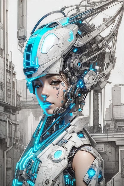 Ilustración de geishas en estilo cyberpunk