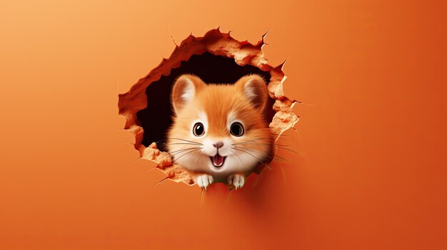 Ilustración generada de una adorable ardilla bebé mirando hacia afuera de un agujero