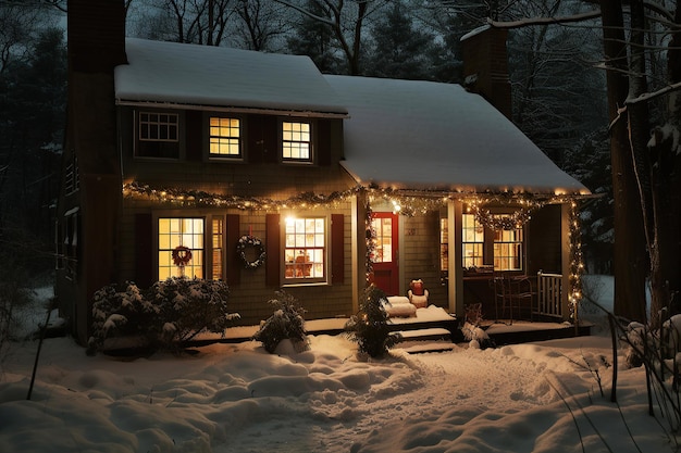 Ilustración generada por Ai cabaña de invierno de navidad en la nieve