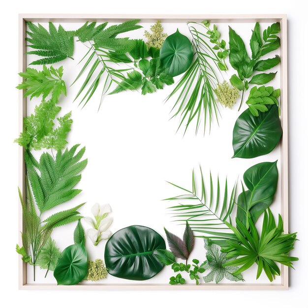 Foto ilustración generada por ai hojas verdes tropicales para la decoración del marco artístico