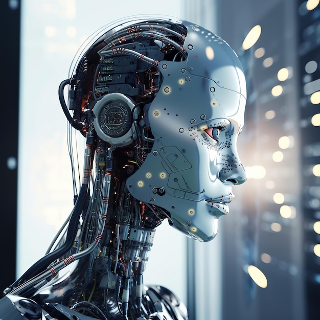 Ilustración generada por Ai Inteligencia artificial Un microchip en la cabeza del cyborg
