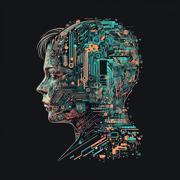 Ilustración generada por Ai Placa de circuito de computadora en forma de cerebro humano