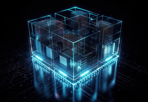 Ilustración generada por Ai Resumen holográfico de TI Datos del servidor conectados