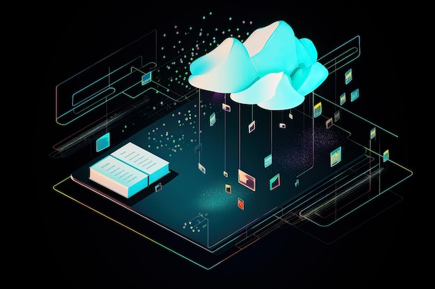 Ilustración generada por AI Tecnología de la información digital web holograma futurista con nube