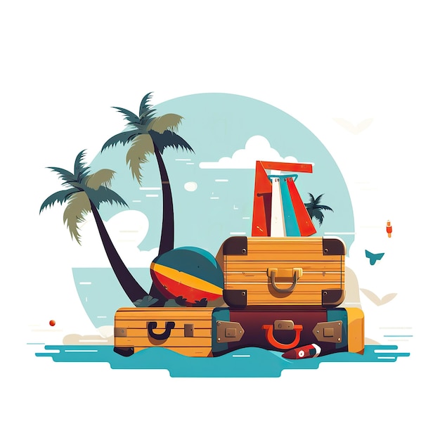 Ilustración generada por Ai de vacaciones en una playa soleada tropical y arena hermosa