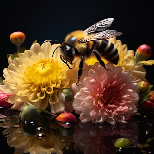 Foto ilustración generada por la ia de una abeja en una flor vibrante