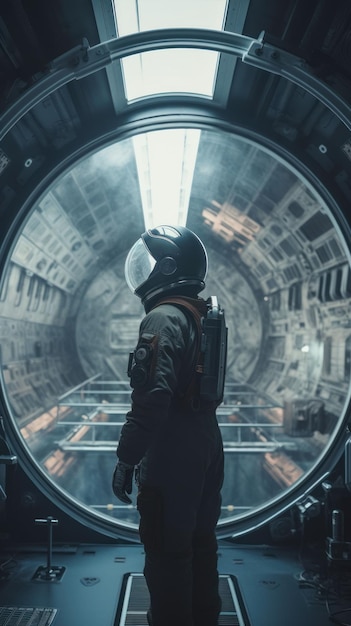 Ilustración generada por IA de un astronauta solitario parado en una nave espacial