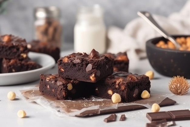 Una ilustración generada por la IA de barras de chocolate frescas en una mesa de la cocina