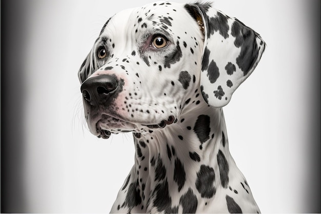Ilustración generada por IA de un cachorro dálmata de pie sobre un fondo blanco