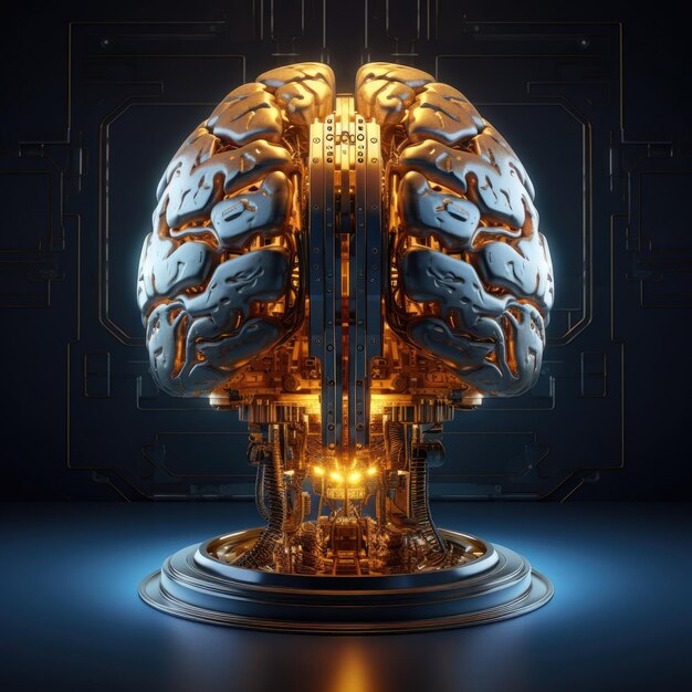 Ilustración generada por la IA del cerebro en una placa de circuitos El concepto de inteligencia artificial es futurista