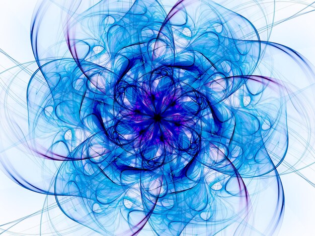 Ilustración generada por la IA de una composición en forma de flor de fondo azul dinámico y creativo