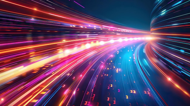 Ilustración generada por IA del fondo de luz de transferencia de energía digital