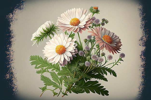 Ilustración generada por IA de hermosas flores de aster