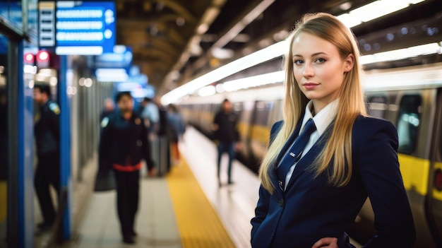 Una ilustración generada por IA de una joven estudiante francesa tomando el metro