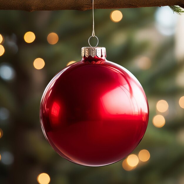 Ilustración generada por la IA de una joya roja festiva colgada de un árbol de Navidad