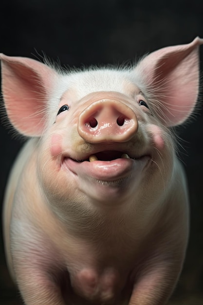 Ilustración generada por IA de lindo cerdito sonriente feliz